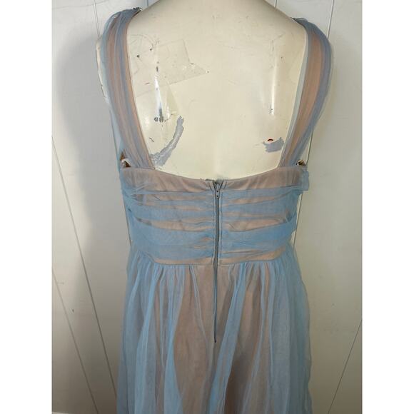 City Triangles Nude and sky blue jeweled halter top maxi Prom Dress. Size 17 - Picture 6 of 11